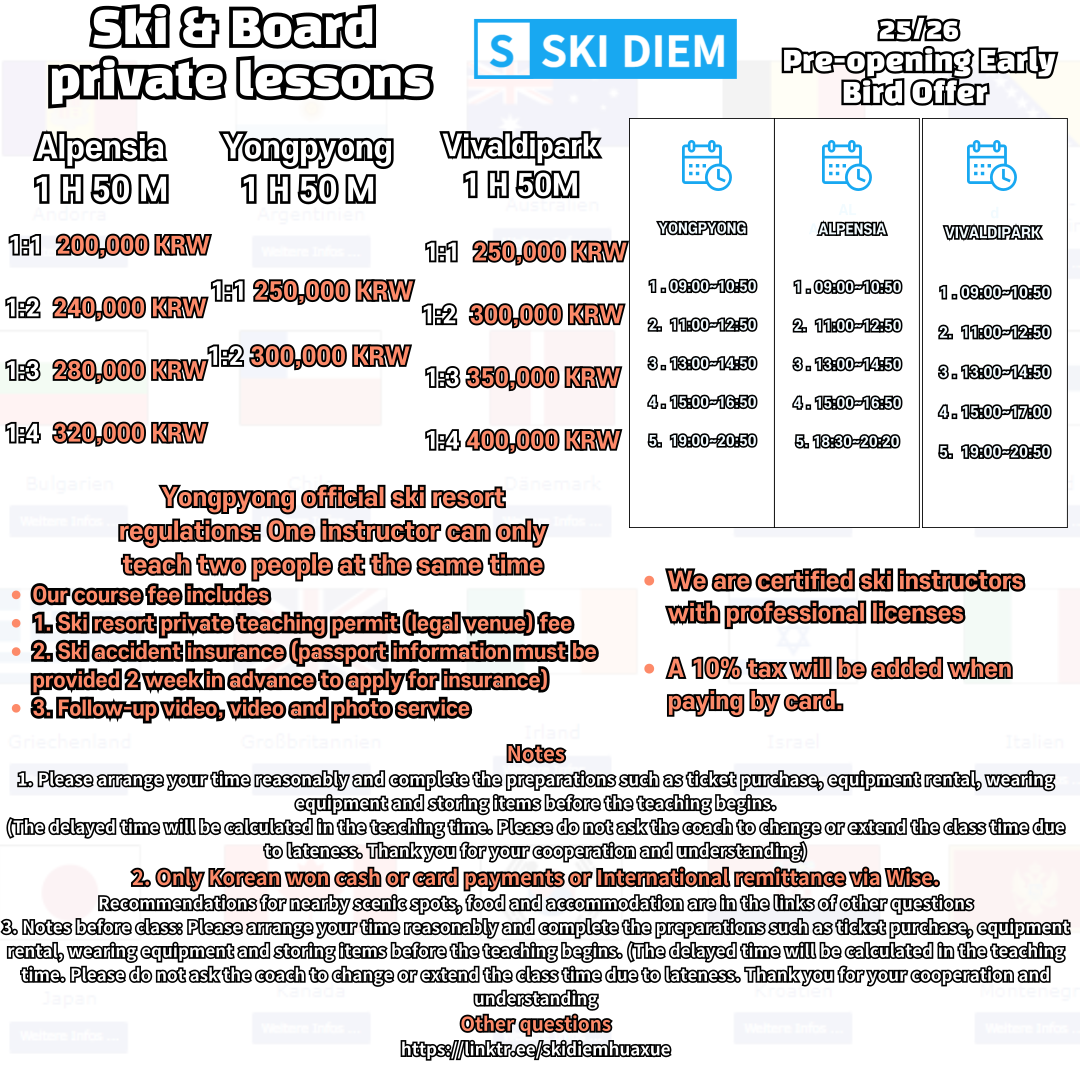 korea ski lesson fee